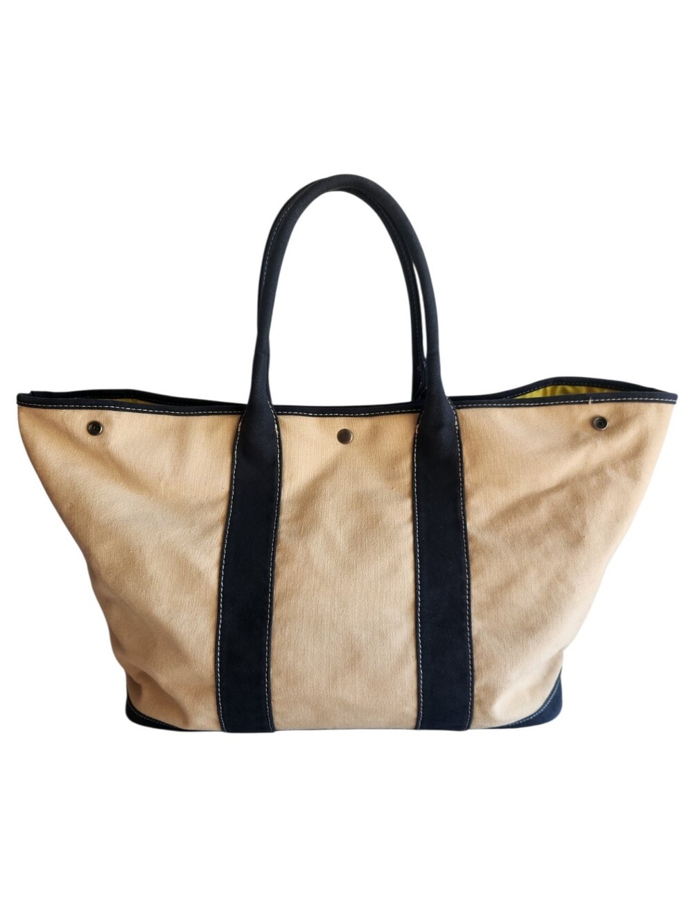 Vintage J. Crew Montauk Large Canvas Tote Natural Navy - Picture 8 of 16